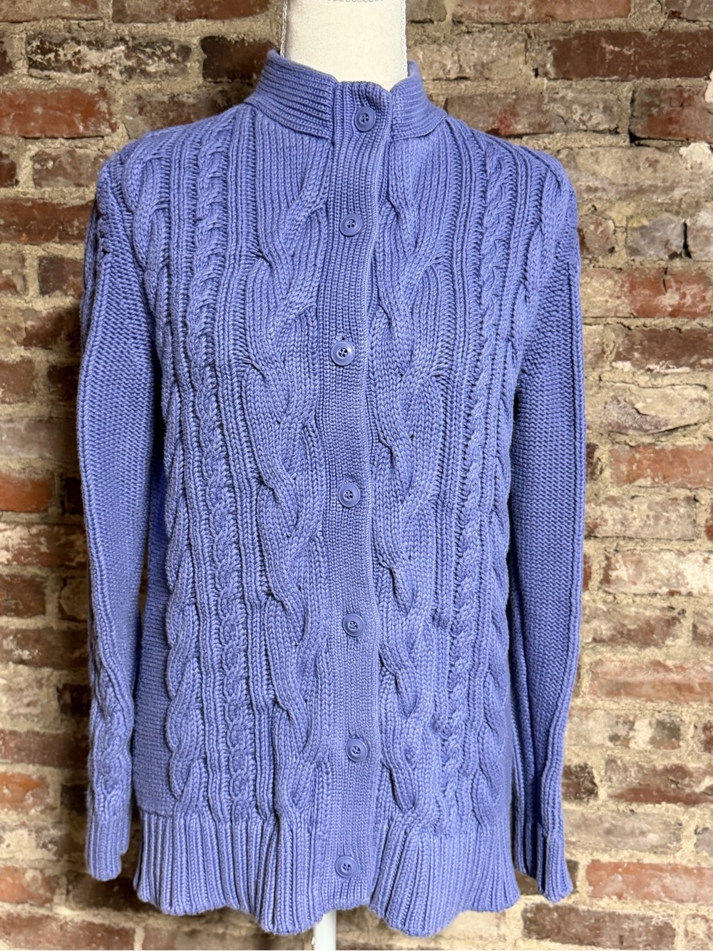 L.L. Bean Lavender Cable-Knit Button-Front Cardigan